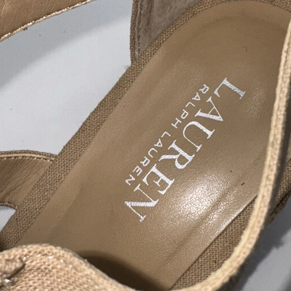Lauren Ralph Lauren Womens Sz 10 Kelcie Espadrille Wedge Heel Sandals‎ Beige